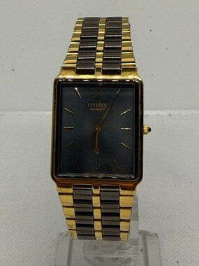 Citizen Vintage Tank Gold-Tone Black Dial Rectangular Quartz Watch 2828-299009